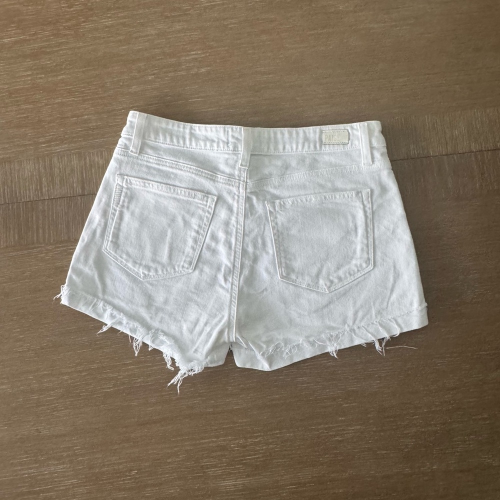 PAIGE White Jimmy Jimmy Jean Shorts Distressed Raw Hem - Picture 4 of 6